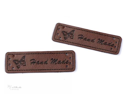 Hand Made feliratú műbőr címke - sötétbarna