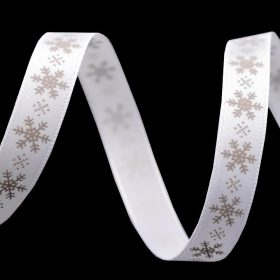 Karácsonyi Fehér szalag - hópehely - 9 mm (5 m)