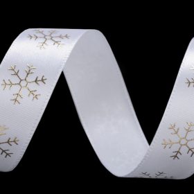 Karácsonyi Fehér szalag - Arany hópehely - 20 mm 