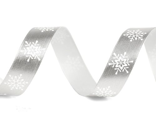 Karácsonyi ezüst fémes szalag - hópehely - 16 mm