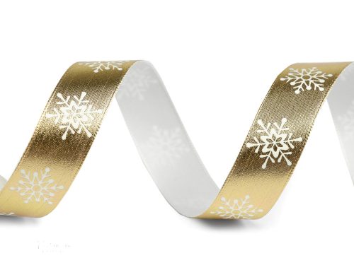 Karácsonyi arany fémes szalag - hópehely - 16 mm