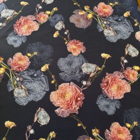 Nagy rózsás Barbie anyag - sötétkék alapon