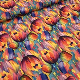 Színes tulipán mintás Latina (Light Barbie) anyag