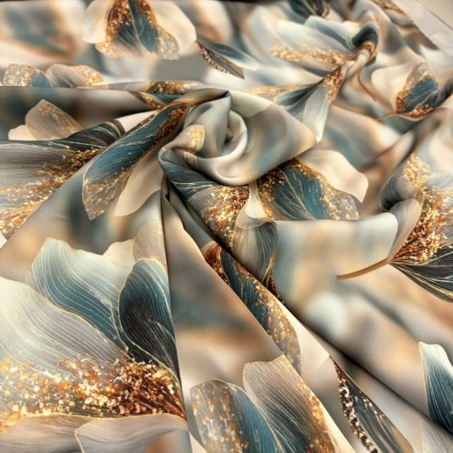 Armani szatén - Arany-zöld virágos