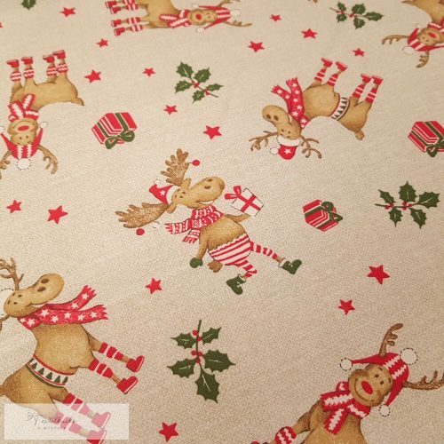 Mikulás sapkás rénszarvas - karácsonyi dekorvászon