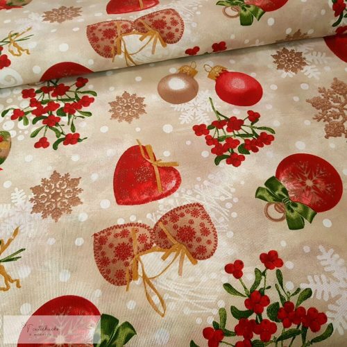 Textil szívecskék karácsonyi dekorvászon