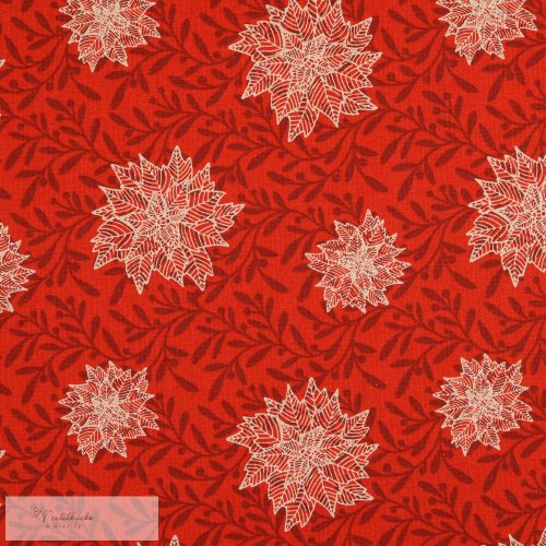 Mikulásvirágos prémium dekortextil - piros