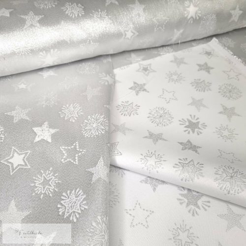 Ezüst csillagos lurexes vízlepergető karácsonyi panama