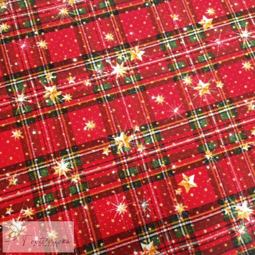 Skótkockás csillagos karácsonyi dekorvászon 