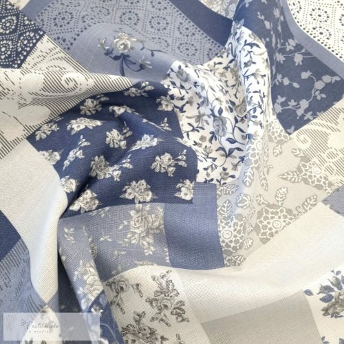 Kék patchwork mintás dekorvászon