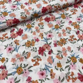 Mustár színű virágos flokon anyag