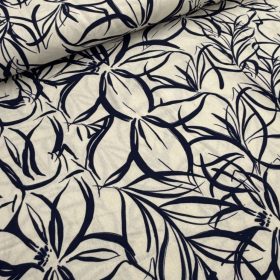 Kék nagyvirágos lenhatású ruhaanyag