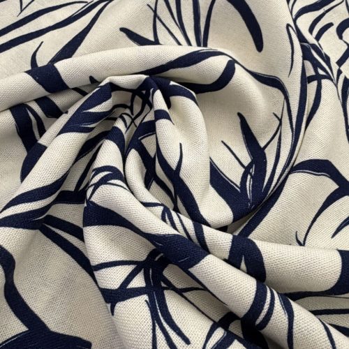 Kék nagyvirágos lenhatású ruhaanyag