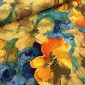 Színes virágos flokon anyag (mosott minta)