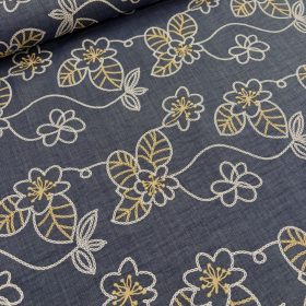 Lenhatású virágmintás ruhaanyag – Farmerkék