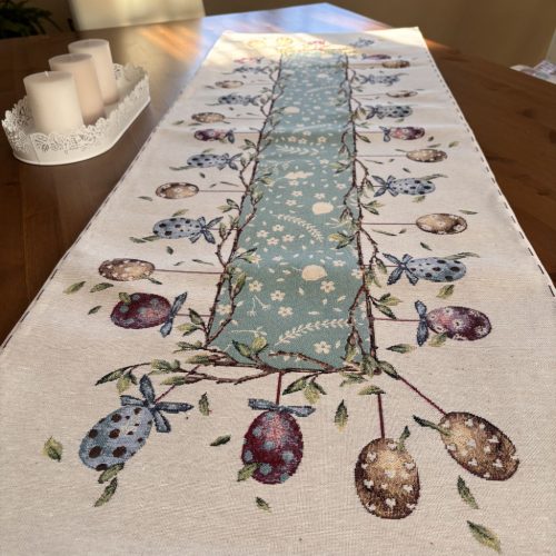 Asztali futó - Menta HÚSVÉTI Tojásos (47*140 cm)