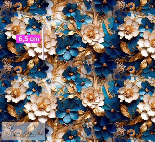 Kék-Arany virágos vízlepergető gyöngyvászon - DIGITÁLIS 