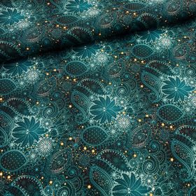   Paisley mintás vízlepergető gyöngyvászon - Sötét türkizzöld
