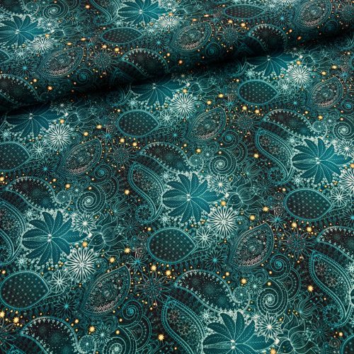 Paisley mintás vízlepergető gyöngyvászon - Sötét türkizzöld