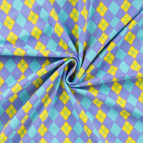 Golfkockás pamutjersey – Lila-sárga