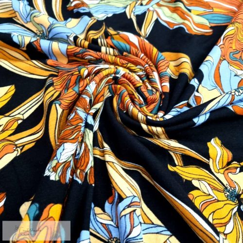 Virágos viszkóz jersey - fekete
