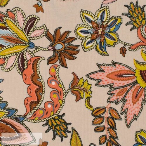 Hippie virágos viszkóz jersey - Homok