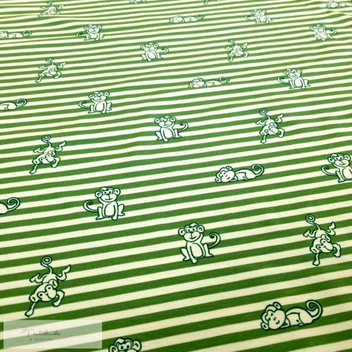 Majmos-zöld csíkos Bio pamut jersey