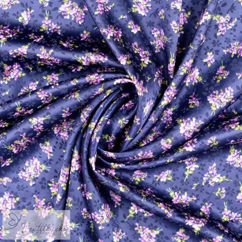Lila virágmintás PES Jacquard sötétkék alapon