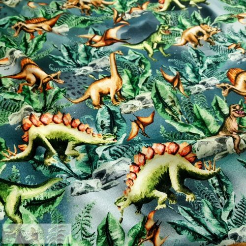 Dinoszauruszos pamut jersey - digitális nyomtatás