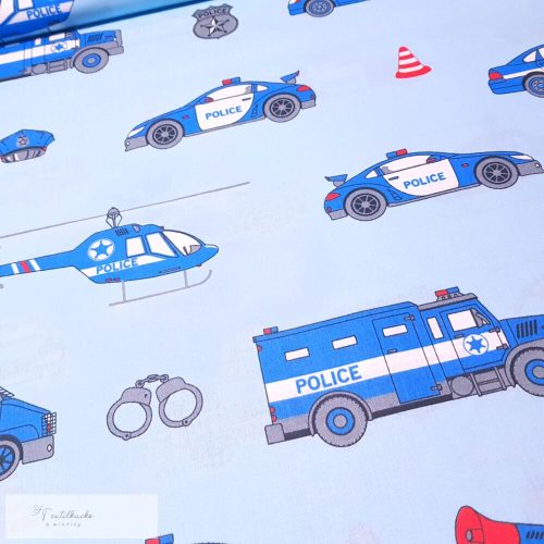 Rendőrautós, rendőrhelikopteres pamutvászon (160 cm) - kék alapon