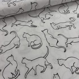 Rajzolt cicás pamutvászon - 160 cm