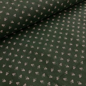 Népies - virágos pamutvászon zöld alapon