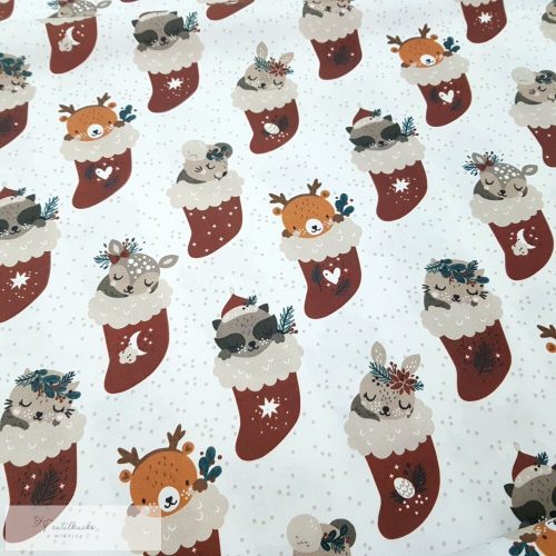 Erdei állatkák karácsonyi csizmában - PRÉMIUM pamutvászon