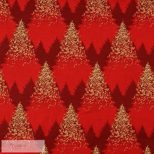 Arany fenyőfás PRÉMIUM pamutvászon - piros