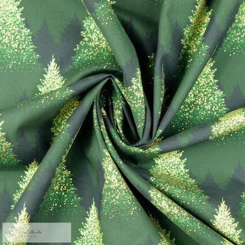 Arany fenyőfás PRÉMIUM pamutvászon - zöld