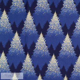 Arany fenyőfás PRÉMIUM pamutvászon - kék