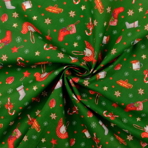 Karácsonyfa díszes PRÉMIUM pamutvászon - Zöld