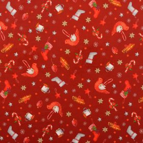 Karácsonyfa díszes PRÉMIUM pamutvászon - piros