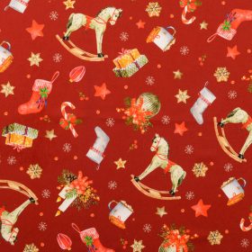 Hintalovas karácsonyi PRÉMIUM pamutvászon - piros