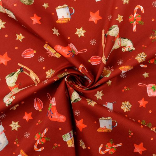 Hintalovas karácsonyi PRÉMIUM pamutvászon - piros