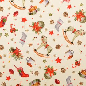 Hintalovas karácsonyi PRÉMIUM pamutvászon - Ecrü
