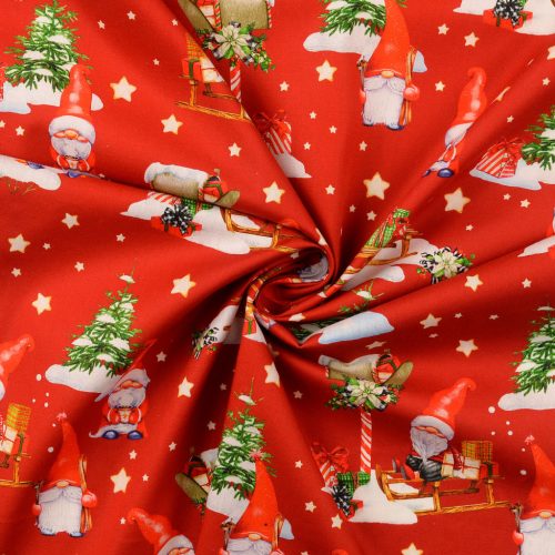 Mikulásos PRÉMIUM pamutvászon - Piros