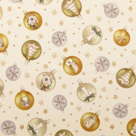 Arany karácsonyfa gömbös PRÉMIUM pamutvászon - Ecrü