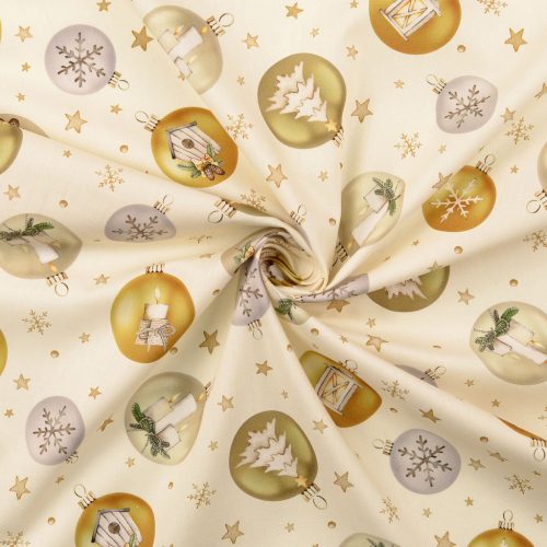 Arany karácsonyfa gömbös PRÉMIUM pamutvászon - Ecrü