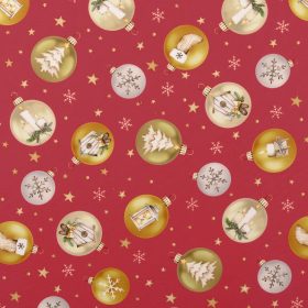   Arany karácsonyfa gömbös PRÉMIUM pamutvászon - Pasztell Piros