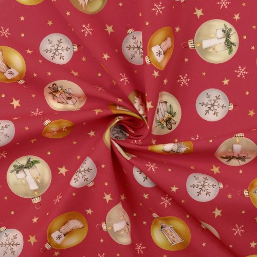 Arany karácsonyfa gömbös PRÉMIUM pamutvászon - Pasztell Piros