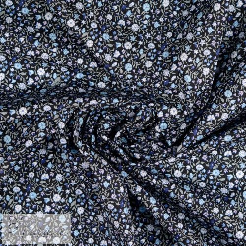 Indavirágos PRÉMIUM pamutvászon - sötétkék