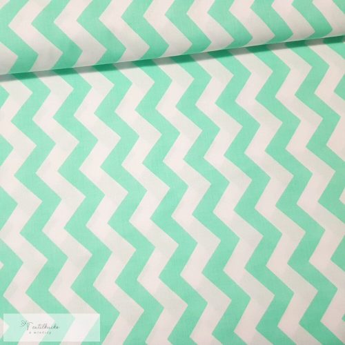 Zöld-Fehér chevron mintás pamutvászon