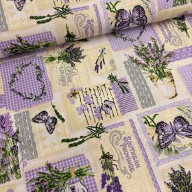 Levendulás patchwork mintás pamutvászon