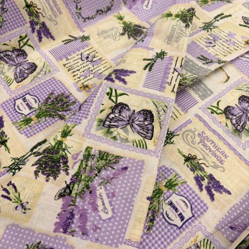 Levendulás patchwork mintás pamutvászon